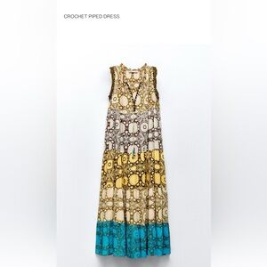 Zara Crochet Piped Maxi Dress - Yellow, Blue, Brown